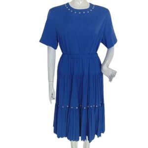 Vintage Skirt Set, M, Studded Top & Skirt, Blue, CAREFREE FASHIONS, Washable